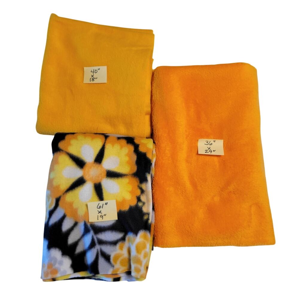 3 Pc Yellow Gold Floral Fleece Fabric Lot 61x19 36x29 40x18 Inch Soft Knit